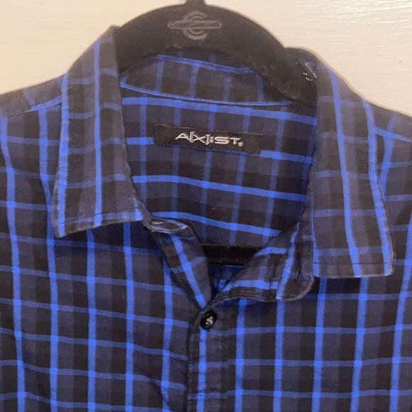 Axist Men’s Button Up Blue and Black Plaid Shirt Medium - Picture 4 of 7